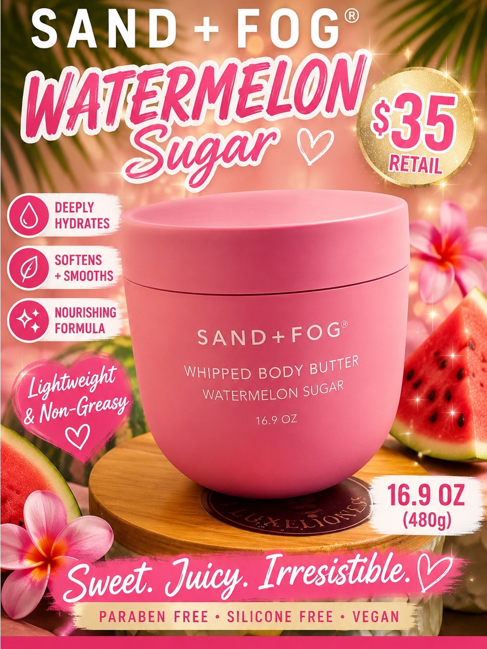 SAND + FOG Watermelon Sugar Whipped Body Butter - Pink